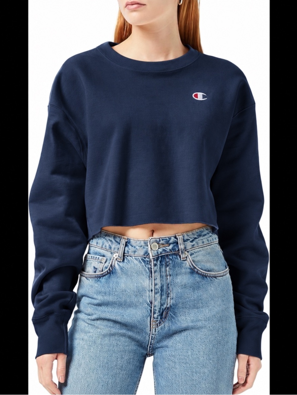New Champion 84% cotton logo cropped long sleeves sweatshirt blue women's S/M
